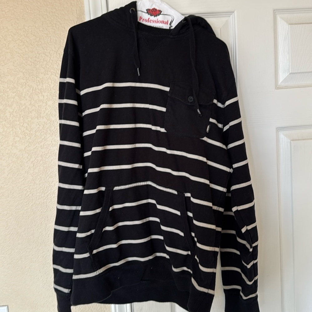 Vans off the wall hoodie, men’s large, black with crème stripes